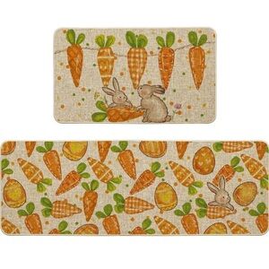 Holiday Time Bunny and Carrot Mat Set - Orange and Green 17x29” & 17x47”